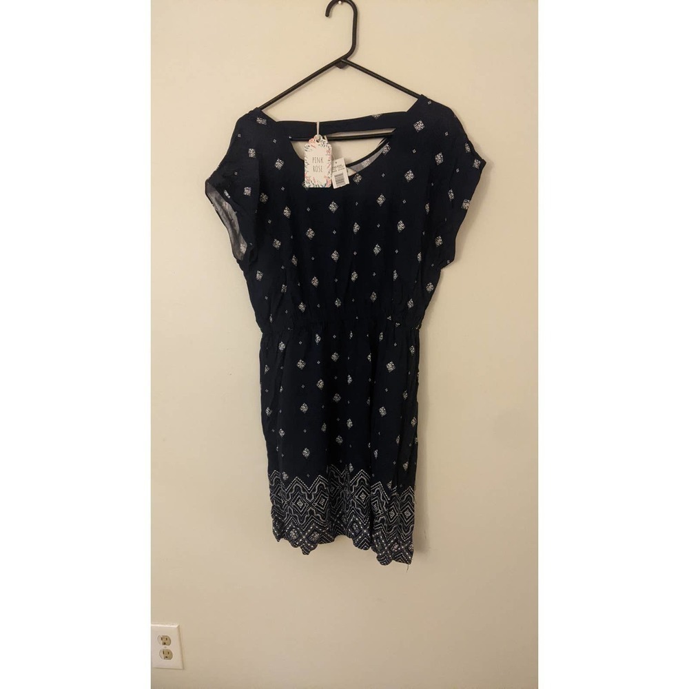 Pink Rose Boho Dress XL, Navy Blue Midi, NWT - Picture 2 of 11
